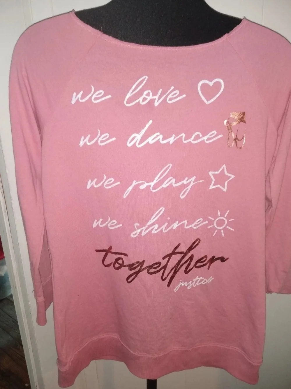 Justice Pink Long Sleeve Top with Metallic Accent Text